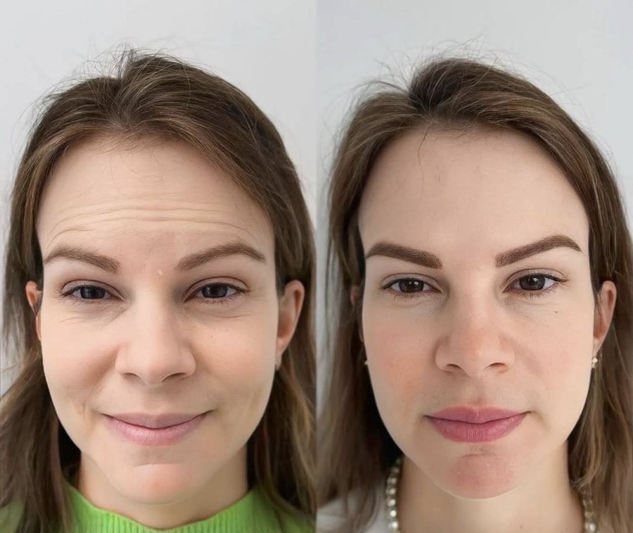Antes e depois de suavização das linhas de expressão